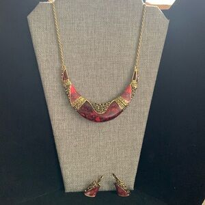 Red and Gold Necklace and Earring Set